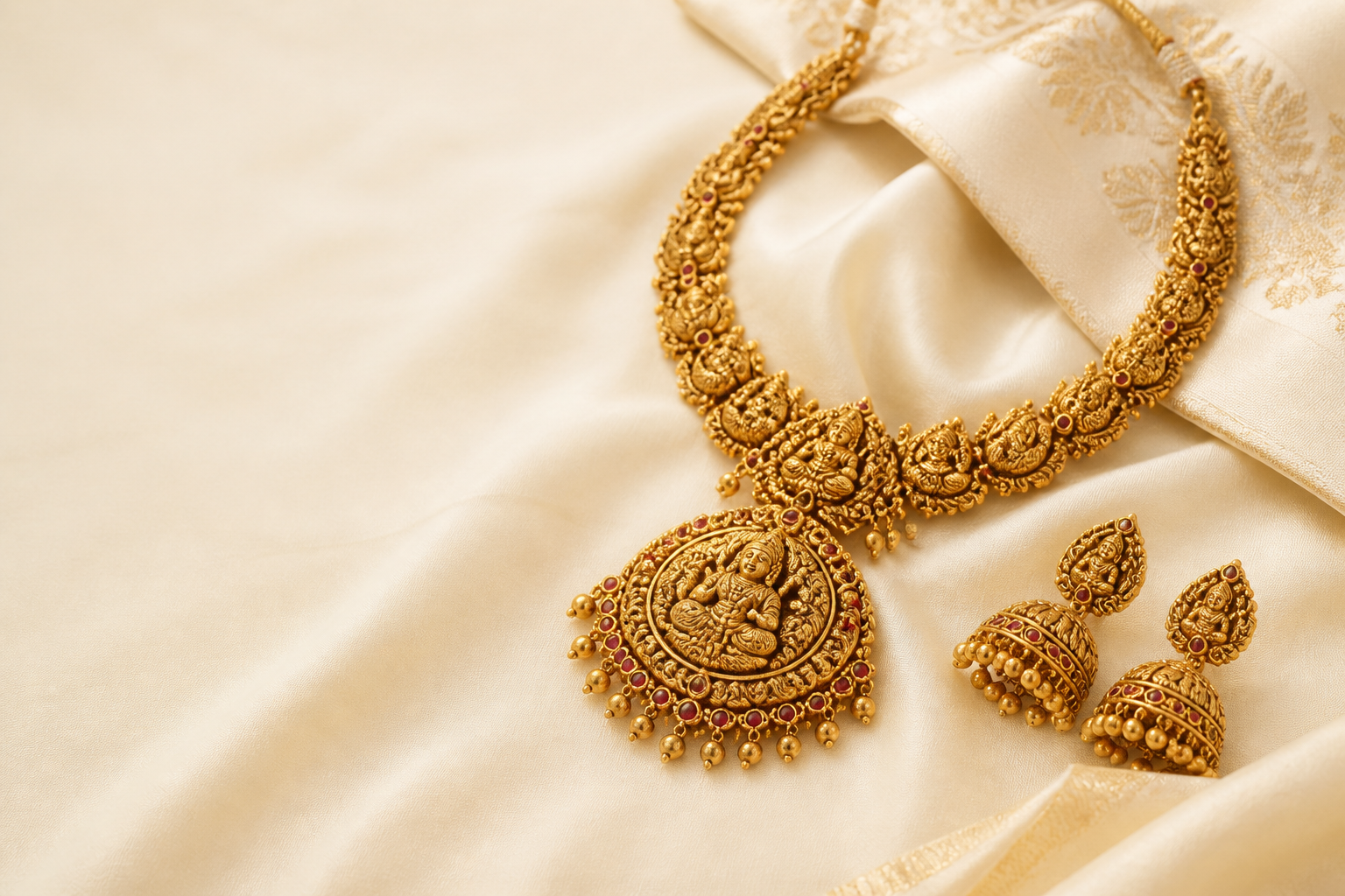 Temple jewellery on a light ivory background