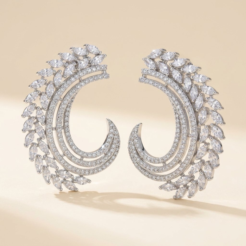 Emerald Marquise Crescent Earrings - Image 2