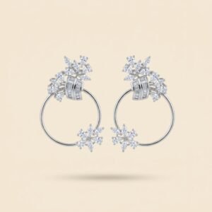 Pavé Circle Hoop Earrings with Floral Cluster