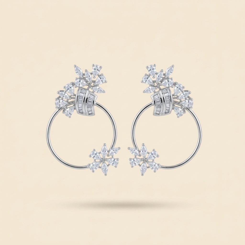 Pavé Circle Hoop Earrings with Floral Cluster