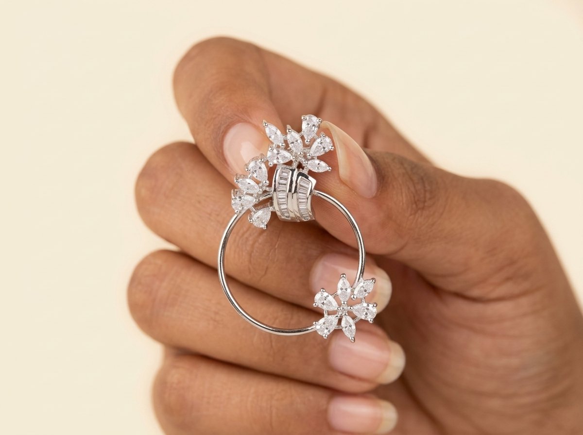Pavé Circle Hoop Earrings with Floral Cluster - Image 3