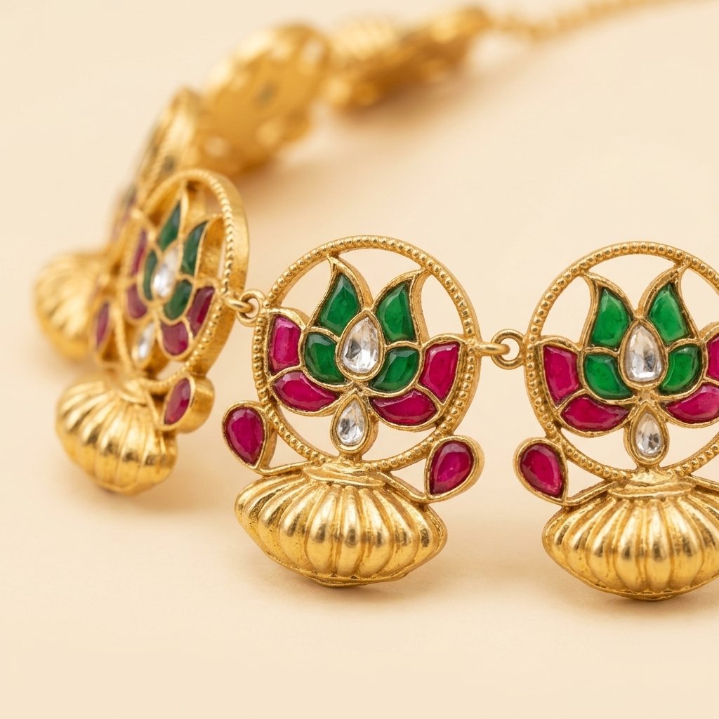 Jadau Kundan Necklace with Traditional Lotus Motifs - Image 2