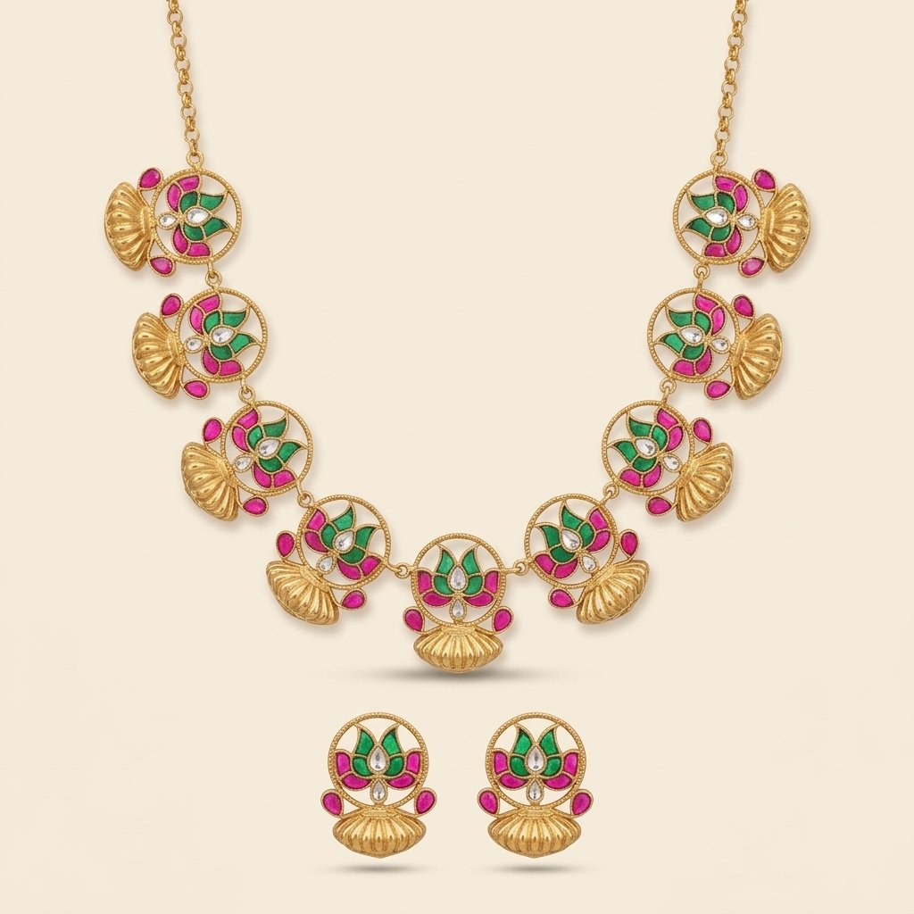 Jadau Kundan Necklace with Traditional Lotus Motifs