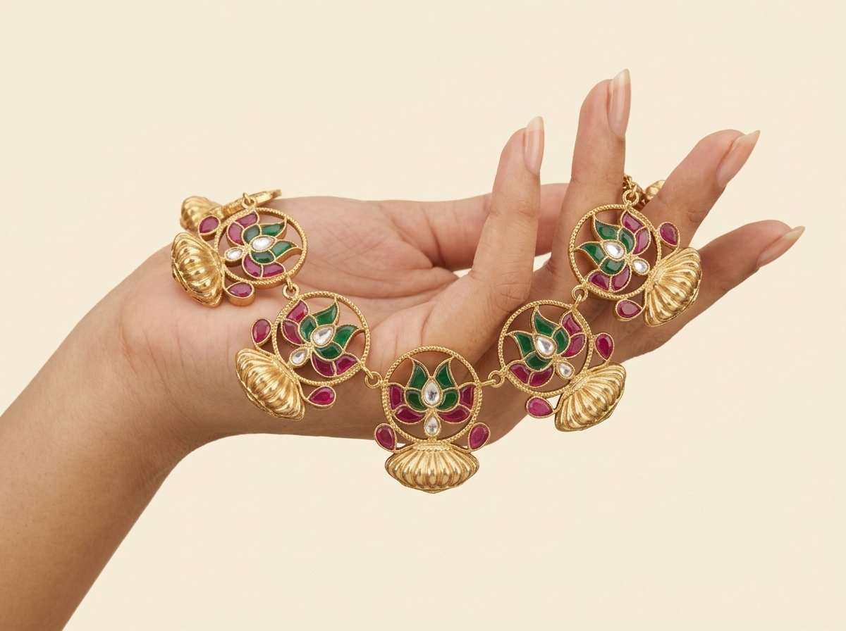 Jadau Kundan Necklace with Traditional Lotus Motifs - Image 3