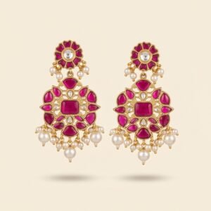 Ruby Kundan Floral Drop Earrings
