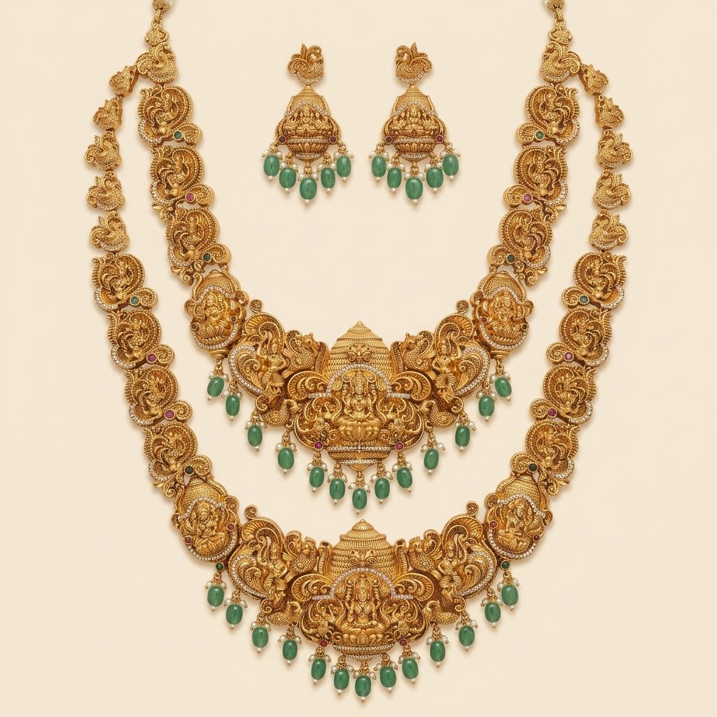 Bridal Temple Set with Lakshmi, Peacock and Elephant Motifs