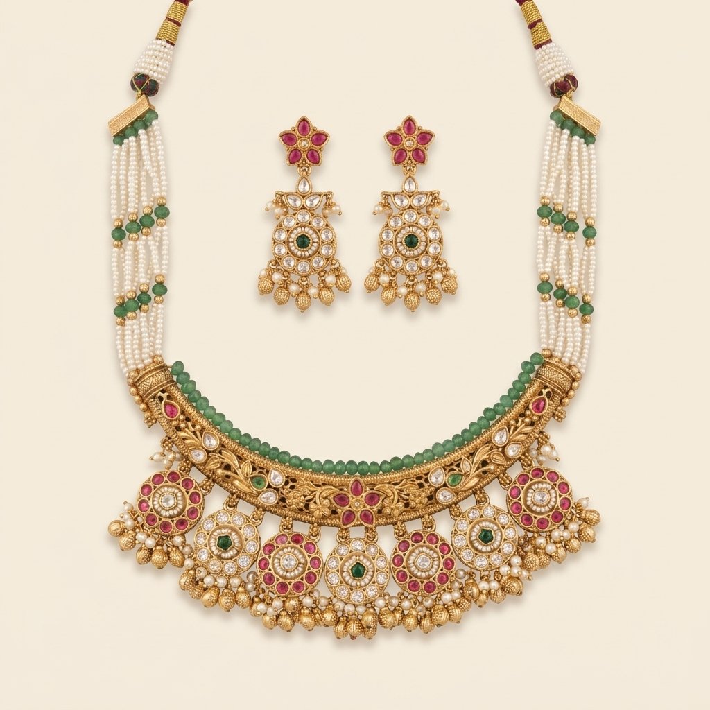 Heritage Kundan Bridal Necklace in Pink and White