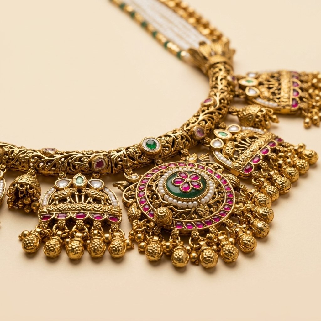 Heritage Kundan Necklace with Floral and Elephant Motifs - Image 2