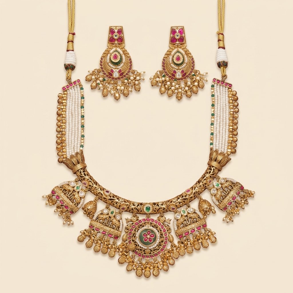 Heritage Kundan Necklace with Floral and Elephant Motifs