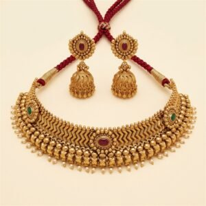 Marathi Style Choker in Ruby and Green