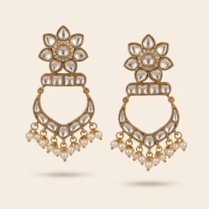 White Kundan Chand Bali with Pearl Drops