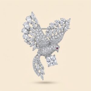 Faux Diamond Bird Brooch in Silver Tone