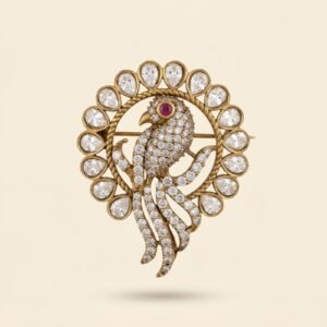 Faux Diamond Parrot Brooch in Antique Gold