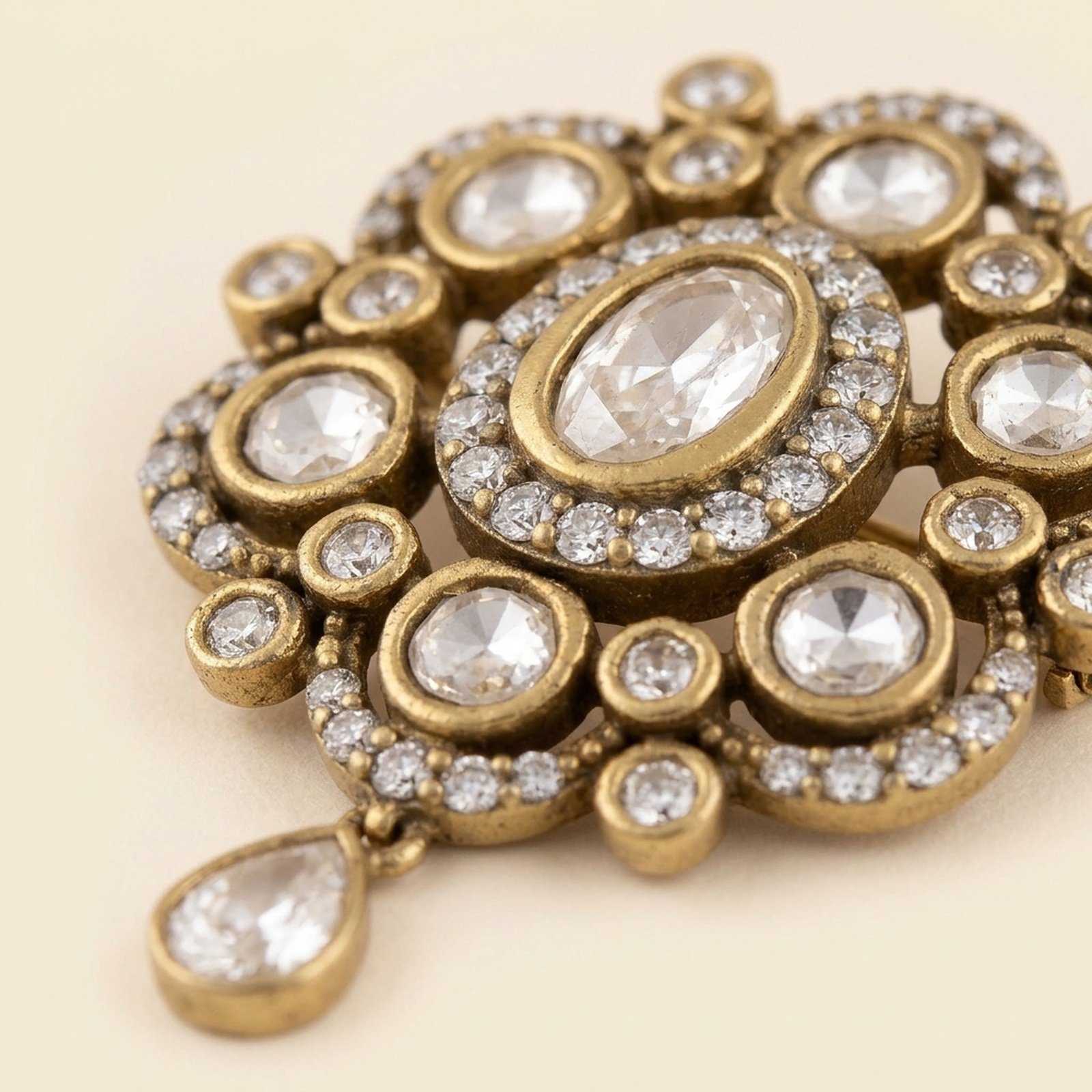 Faux Diamond Medallion Brooch with Pear Drop - Image 2