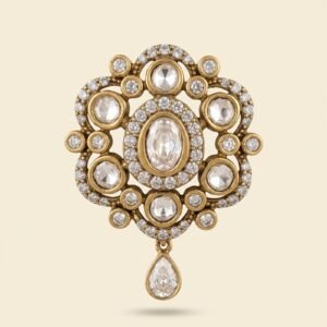 Faux Diamond Medallion Brooch with Pear Drop