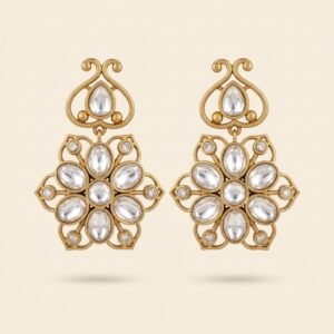 Matte Gold Kundan Floral Drop Earrings