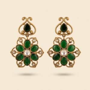 Emerald Green Kundan Floral Drop Earrings