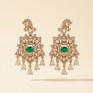 Peacock Pavé Drop Earrings with Green Stone